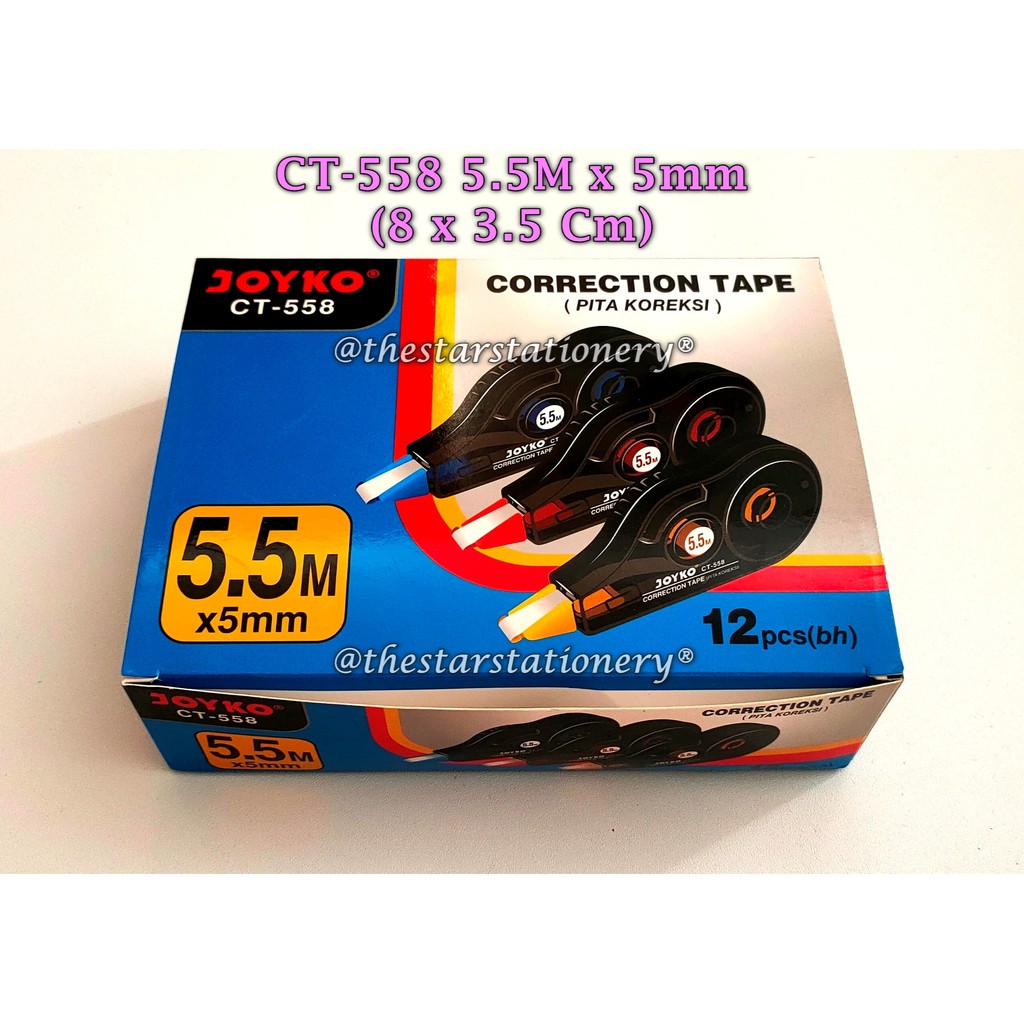 

(1 Pak Isi 12 Pcs) GROSIR Correction Tape JOYKO CT-558 5.5M*5mm (1 Pak Isi 12 Pcs)