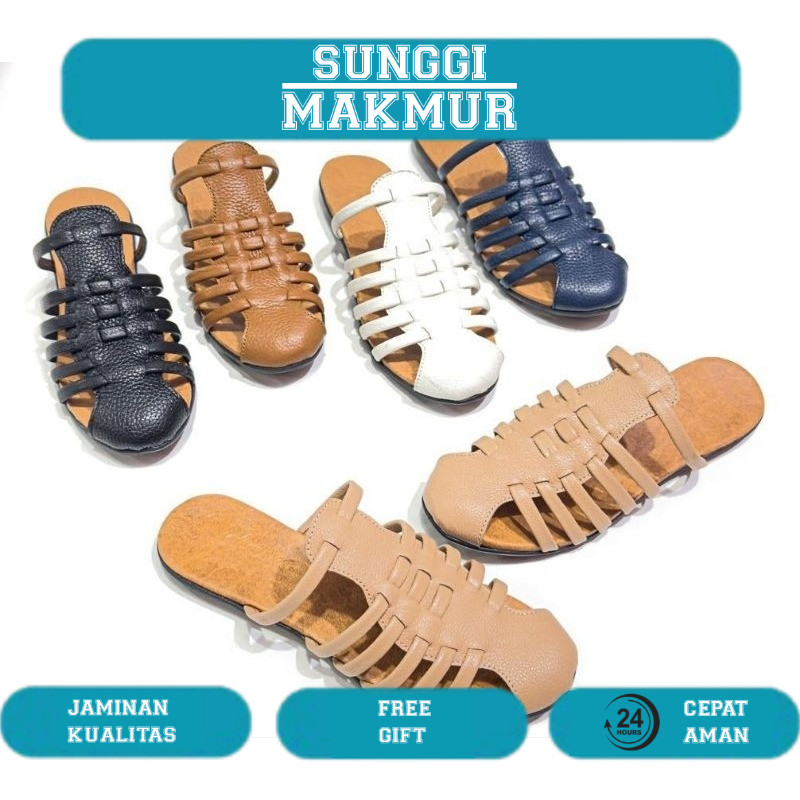 terbaru sandal kulit sapi asli untuk wanita sandal tutong wanita sandal teplek slop sandal kulit suk
