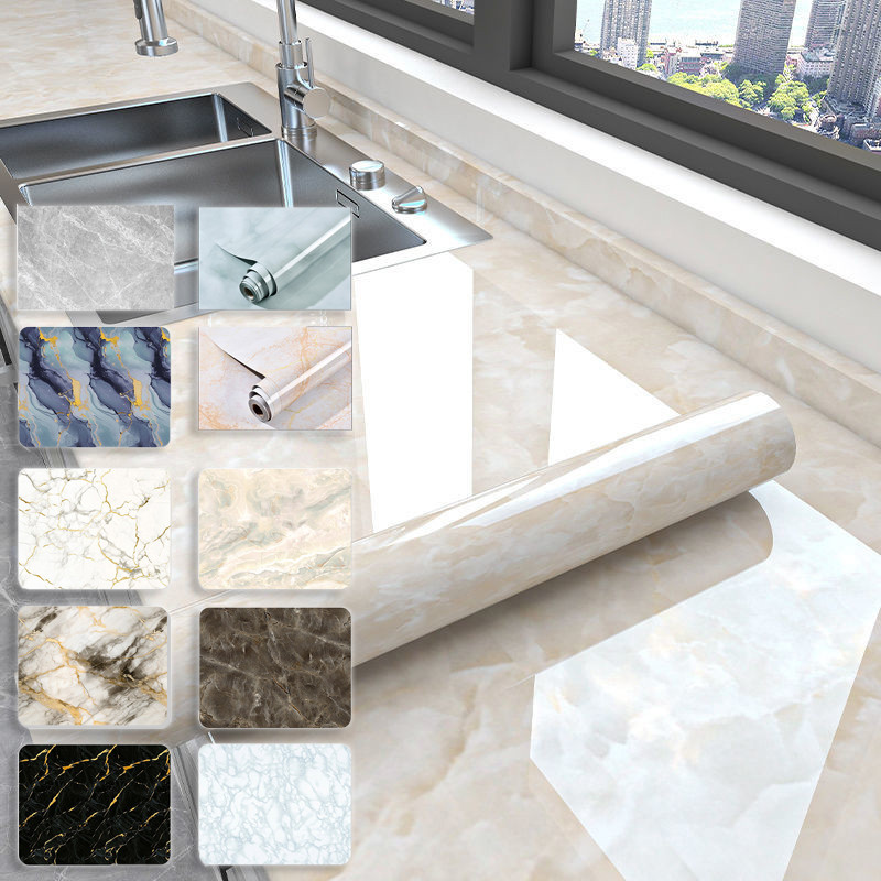 Wallpaper Dapur 60cmx3m Anti Minyak/Air - Motif Keramik Perekat Tebal untuk Kabinet, Kompor & Meja