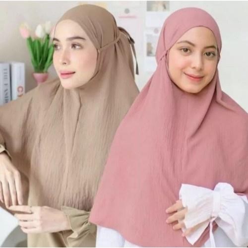 Pilihan- Hijab Bergo Maryam Instan Crinkle Airflow/ Khimar Jumbo Tali Non Ped M L Xl Panjang
