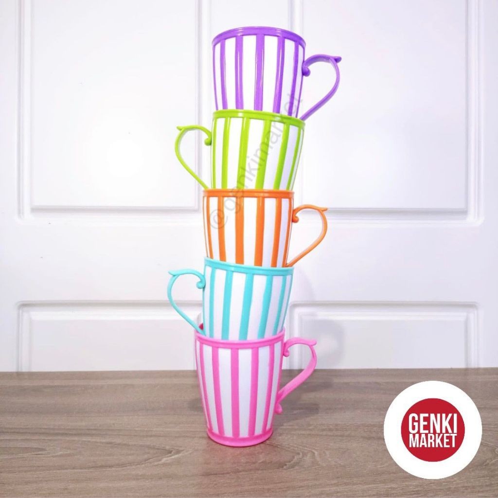 TERLARIS Gelas Carnaval Plastik / Gelas Plastik / Cangkir Plastik Pink Green Purple Genki Market