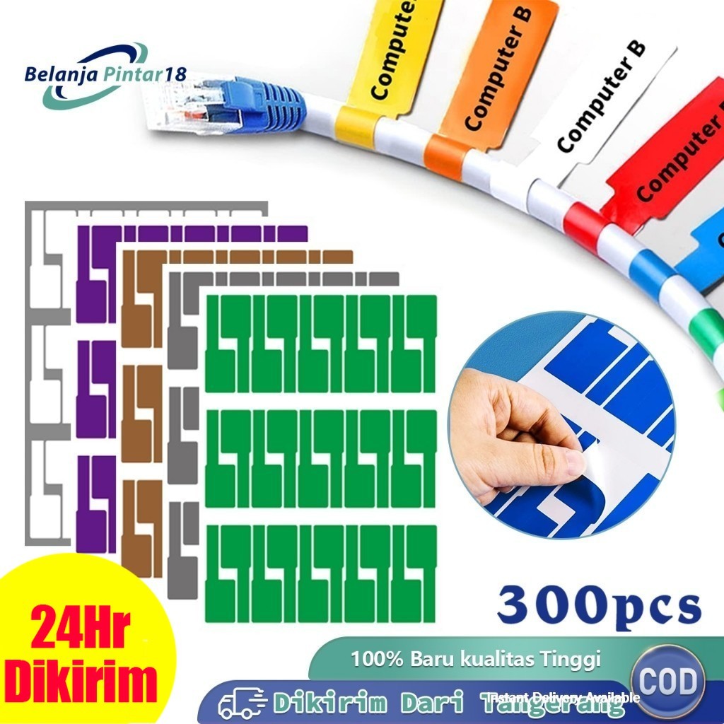 

300pcs / 10 Lembar Label Sticker Kabel Model Stiker Label Penanda Kabel Air Warna-Warni