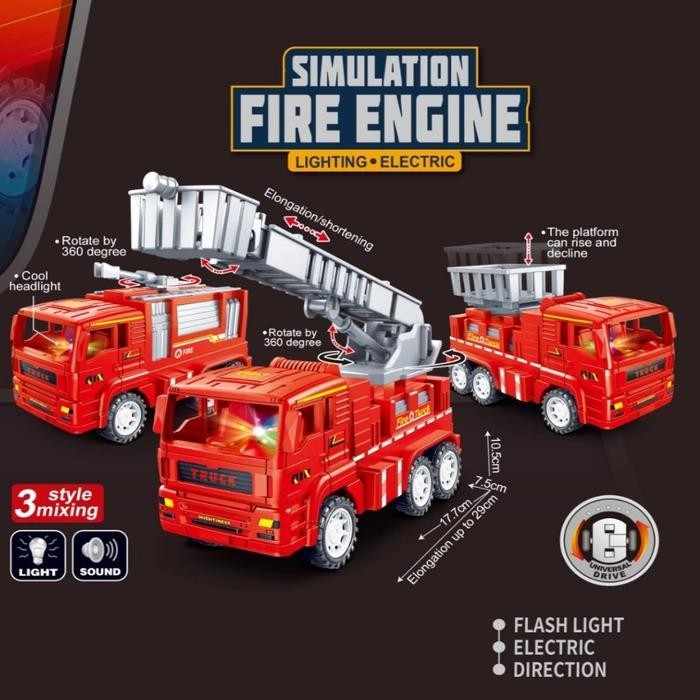 Mainan Mobil Pemadam Kebakaran Elektrik Bisa Jalan Suara Lampu Fire Truck Anak Kids Toys Kado Ulang 