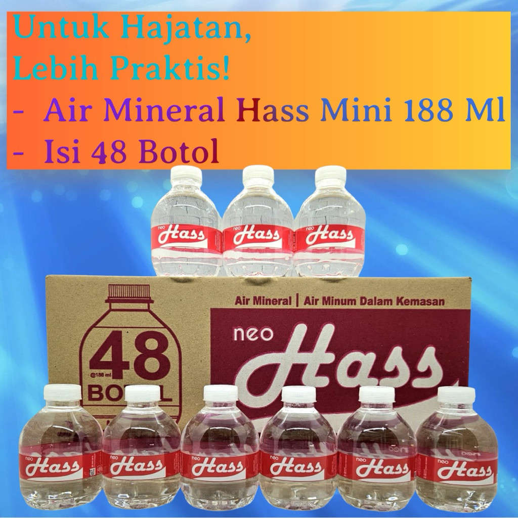 (GRATIS Ongkir ) Neo Hass Air Mineral Hass Botol Mini 188ml 1 Dus isi 48 Botol Minuman Kemasan Botol