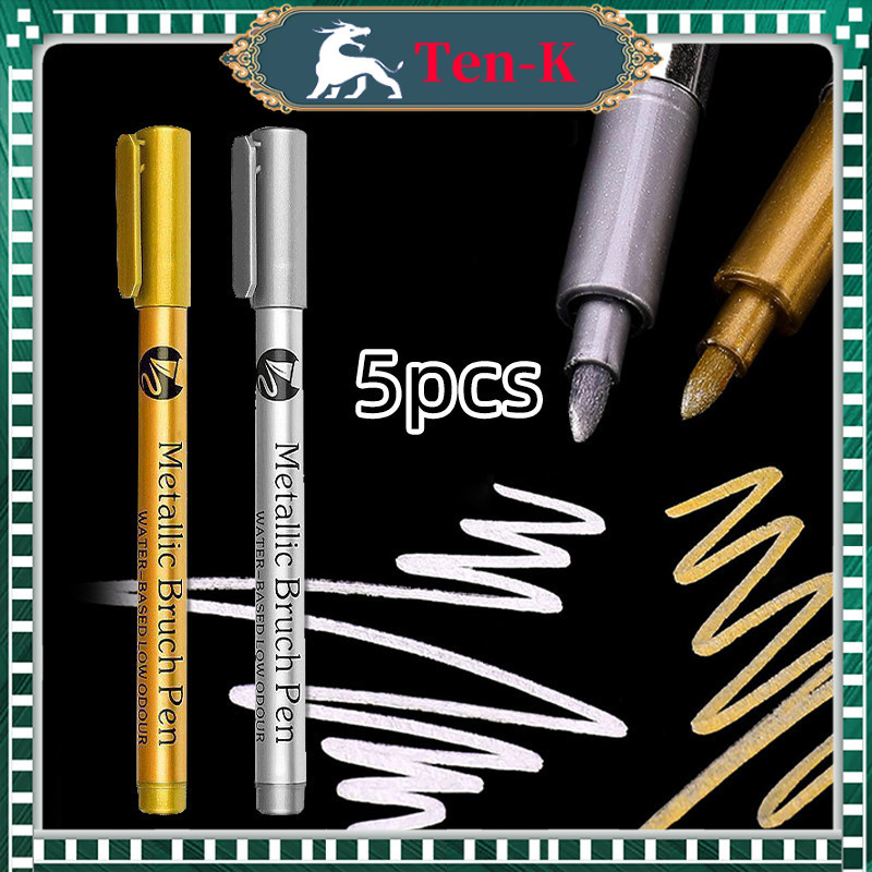 

5Pcs Tanda Cat Emas Perak / Spidol Tahan Air / Metallic Marker Pen