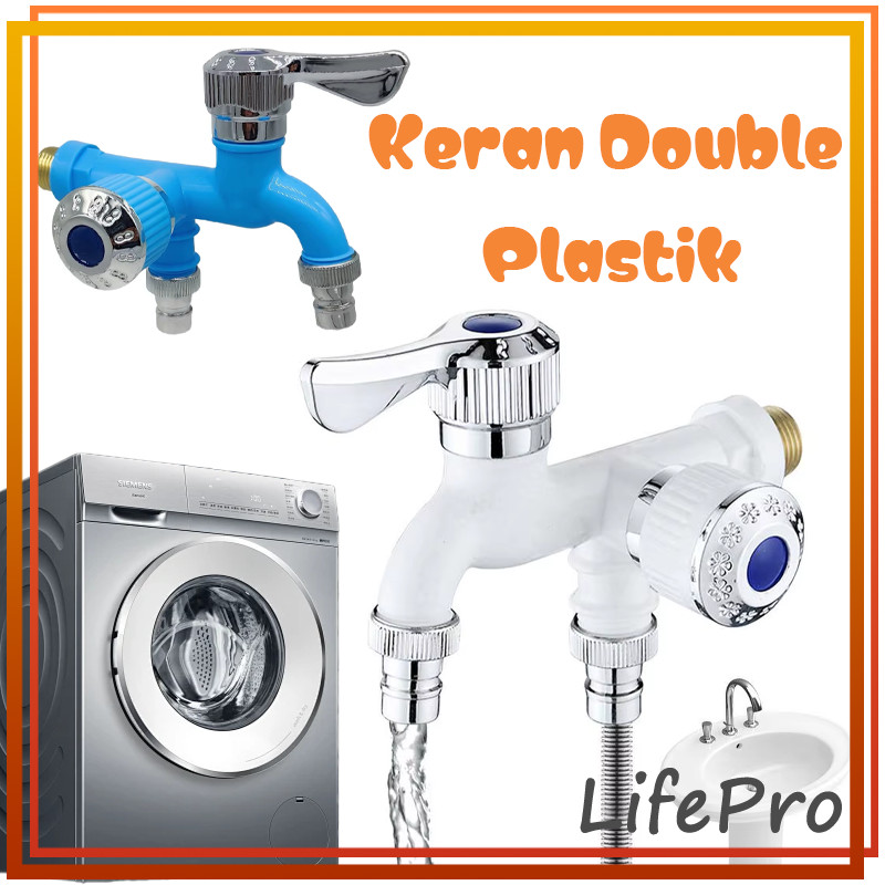 TERMURAH Kran Shower Cabang 2 / Kran Air Double Plastik Kamar Mandi Toilet WC