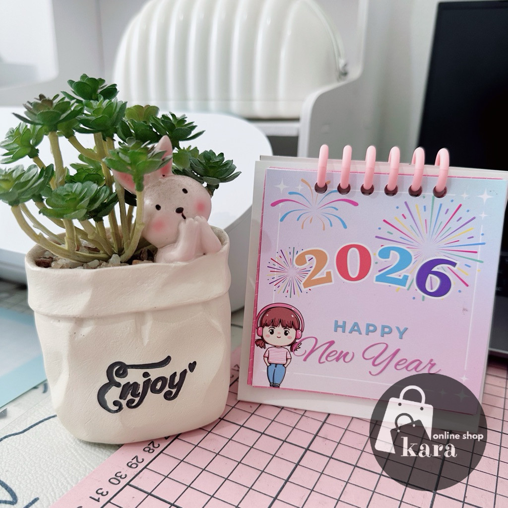 

RISAOSHOP - Kalender Meja Pink 2025-2026 Bahan Tebal Aesthetic