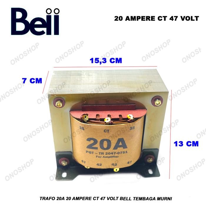 Trafo 20A 20 Ampere CT 47 Volt BELL Tembaga Murni by Fajar SA