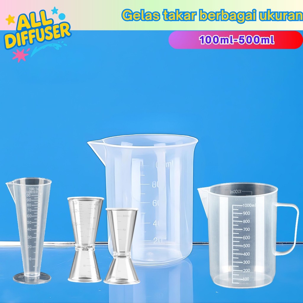 [ALLDIFFUSER] Gelas Takar Ukur 100ML 500ml 10/20CC 20/40CC Plastik Bening Transparan Measuring Cup P