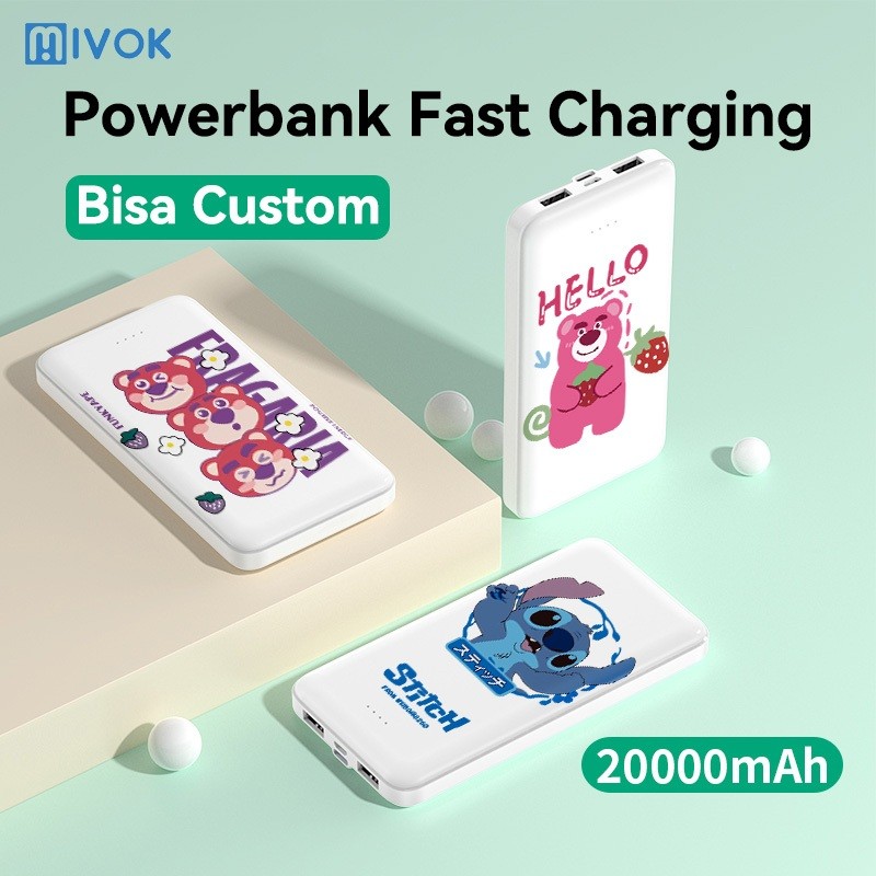 Mivok Stitch Powerbank 20000 mh mAh Lucu Powerbank Fast Charging slim Power BankMicro Type-C ios Usb