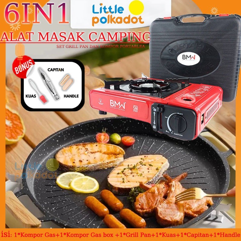 【Littlepolkadot】Set Grill Pan Dan Kompor Portablea Alat Panggangan Grill Pan BBQ Korean Wajan BBQ Gr