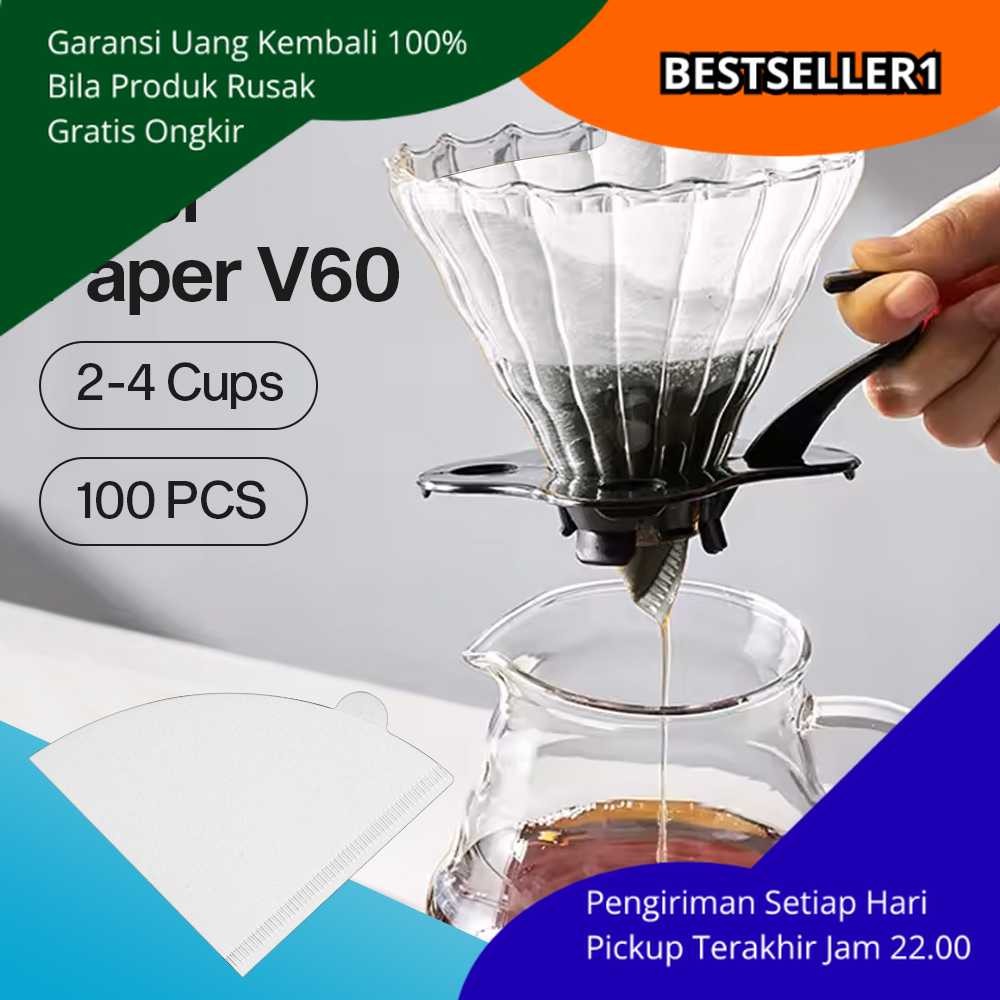 Filter Kopi V60 Paper Isi 100 – Kertas Saring Kopi Ukuran 02 untuk 2–4 Cups – Bahan Natural Tanpa Pe