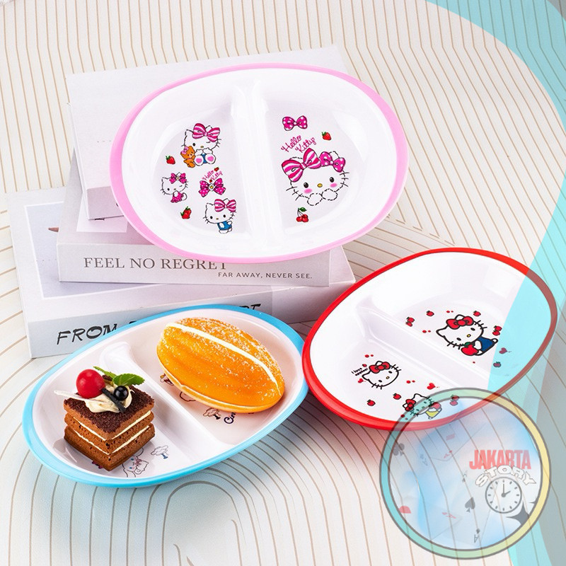 Aneka Piring Melamin 2 Sekat Melody Kuromi Cinnamoroll Spiderman | Piring Makan Anak Melamin Food Gr