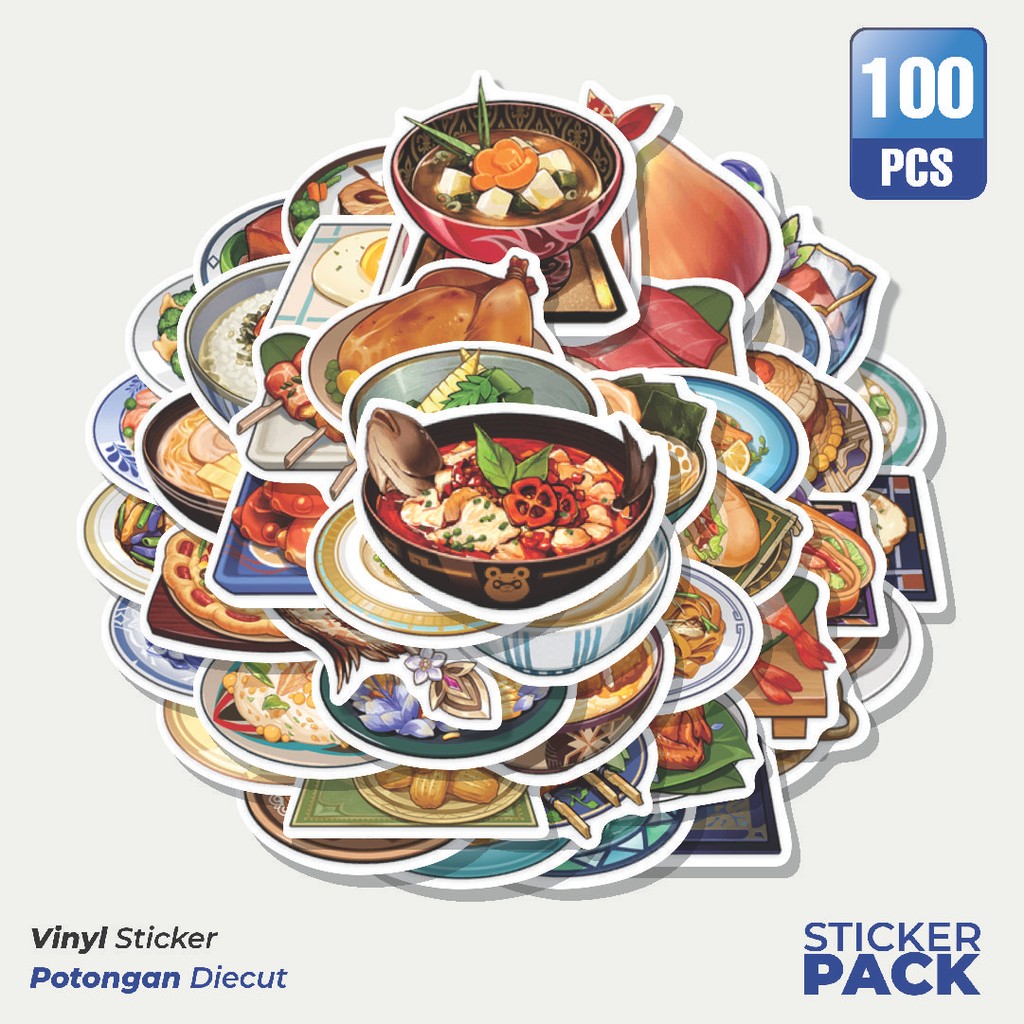 MURAH 100 PCS Stiker Genshin Impact Food V5 Waterproof Aesthetic- Untuk Laptop, Motor, dan Helm - Pa