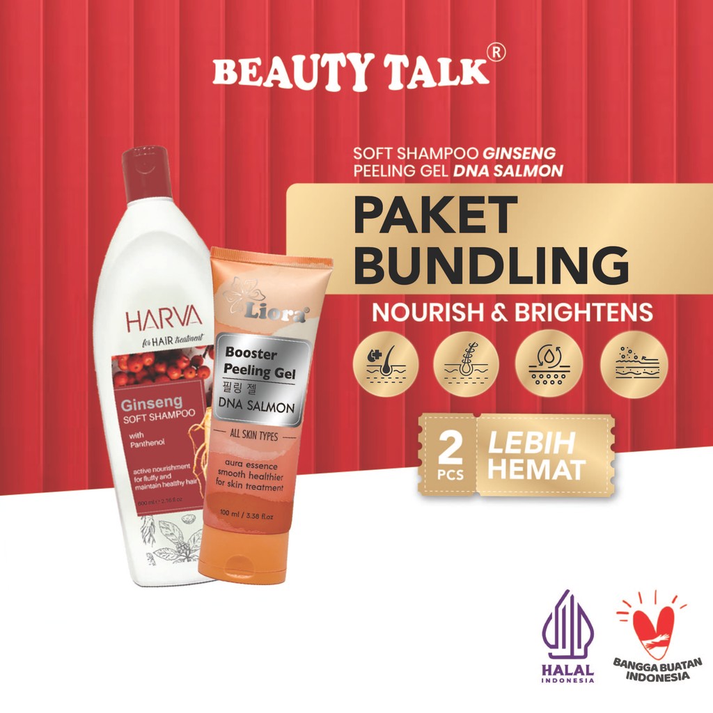 [Bundling Hemat-2Pcs] HARVA Shampoo&Conditioner Ginseng 600ml + LIORA Peeling Gel Dna Salmon 100ml