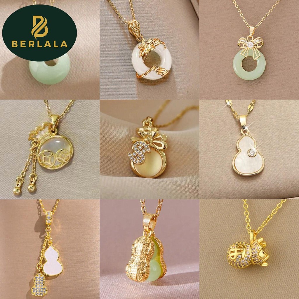 Berlala Women's Fashion Imitation Jade Necklace | Perhiasan Kalung Emas Giok Fashion Imitasi Wanita 
