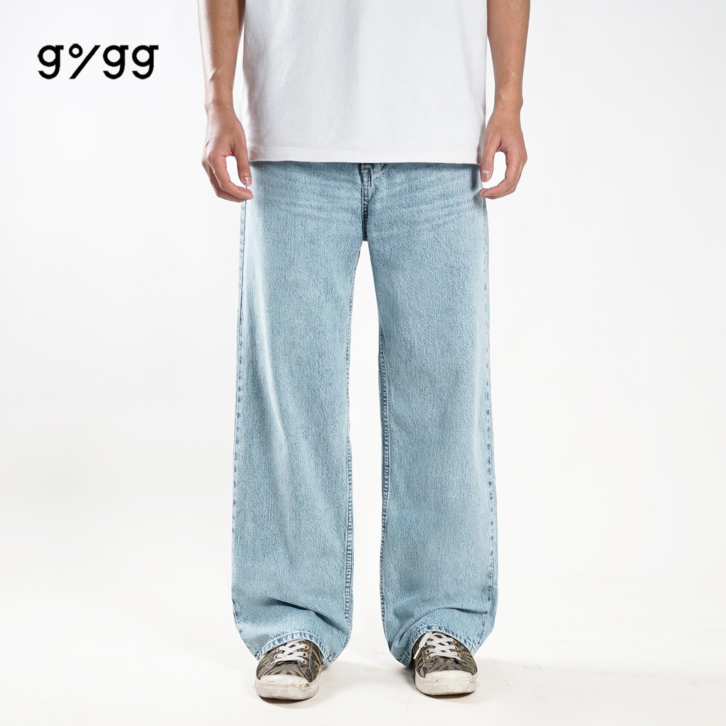 Gigg - Irugo - Denim Loose Fit Biru Muda Wide Leg Pants Gombrong Cowok - Celana Oversize Skena Pria