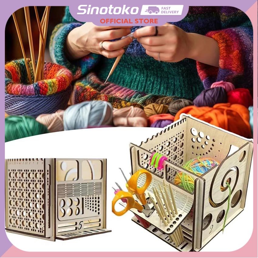 Organizer Meja Kayu Aesthetic Unik untuk Rajut – Container penyimpanan multifungsi, cocok simpan ala