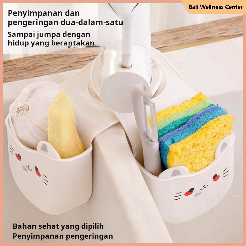 Keranjang pembuangan wastafel, tas gantung, keran, rak penyimpanan spons pencuci piring, perlengkapa