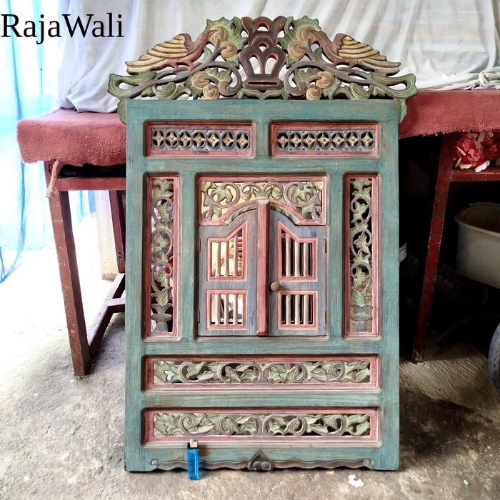 Jendela Hias kayu ukir motif burung Phoenix - peranakan - ukuran besar RJ18