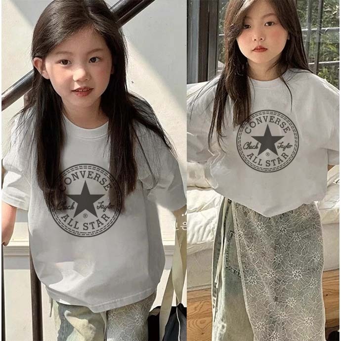 JiOJiO Kaos anak|cewek 10 tahun import|2-12 Tahun|kaos CONVERSE ALL STAR yang lucu|korea style premi