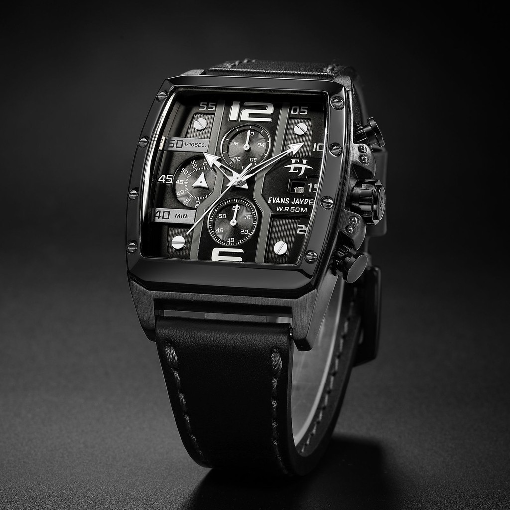 Jam Tangan Pria Evans Jayden 9618 Kulit Kaca Sapphire Chronograph Water Resistant 5 ATM [SALE]