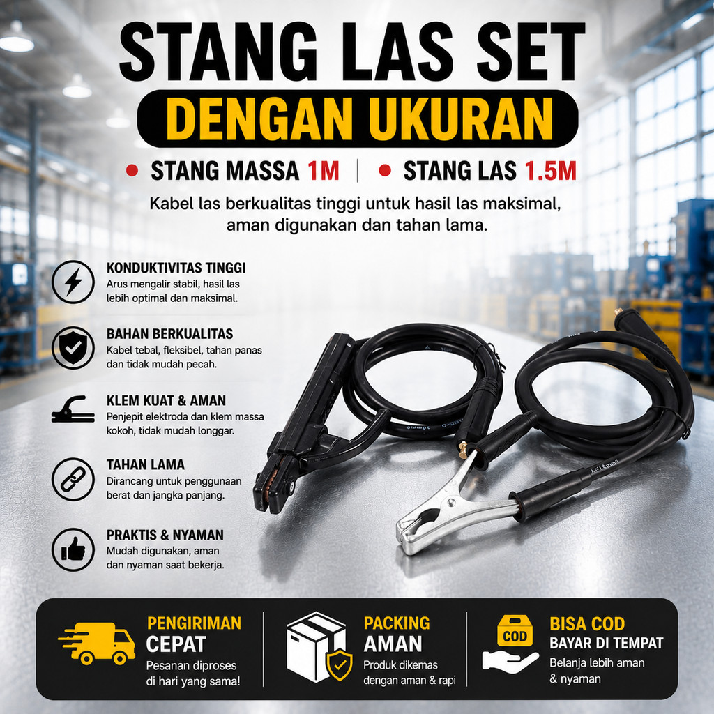 Paket Set Tang Las + Tang Masa + Kabel 1.5 Meter Stang Las Listrik 300A Tang Las dan Tang Masa / Inv
