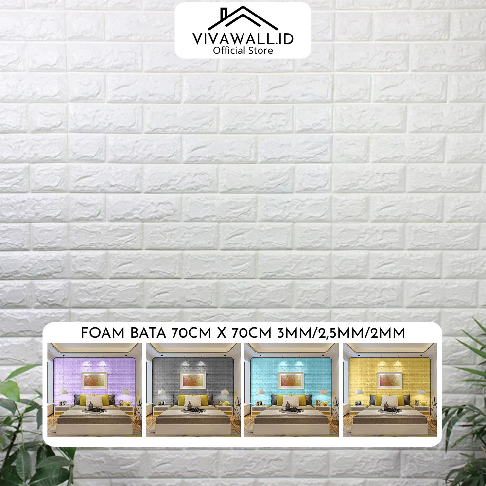 [Putih & Warna] 3D Brick Foam Bata Putih Warna Krem Cream Biru Hijau Ijo Kuning Abu Silver Timbul Gl