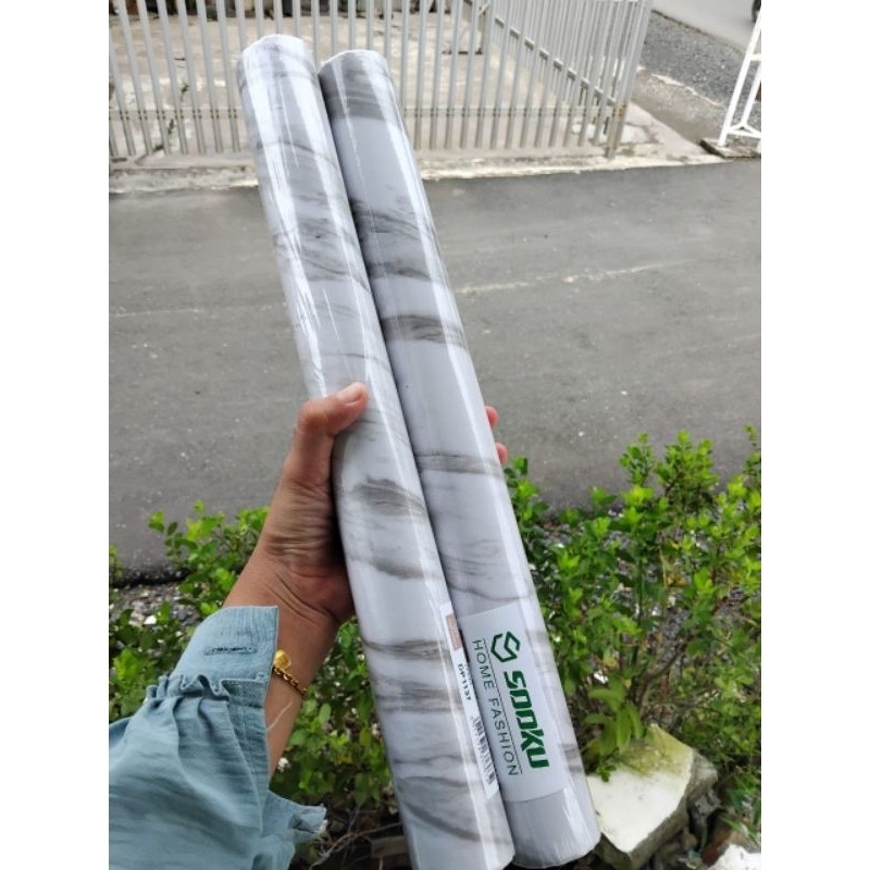 PROMO[ 45 CM x -+ 8 METER ] WALLPAPER STIKER / WALLSTIKER DINDING MOTIF MARMER GRANIET PUTIH GOLDTER