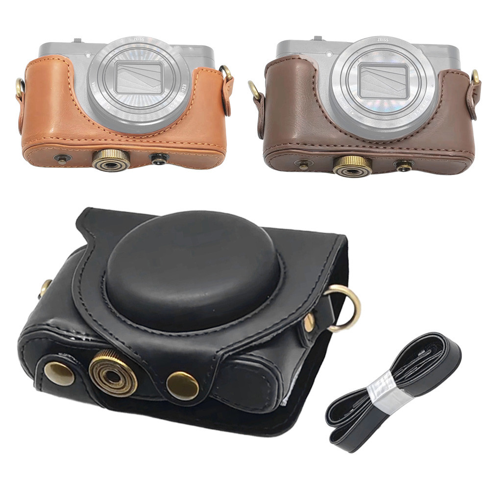 Casing Kamera Kulit Sintetis dengan Tali Bahu Pelindung Travel untuk Sony HX90V HX90 HX80 WX500