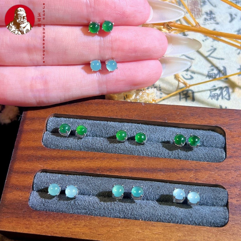 Anting-anting wanita Bingyang Green batu giok alami, kancing elegan oval mungil, anting-anting batu 