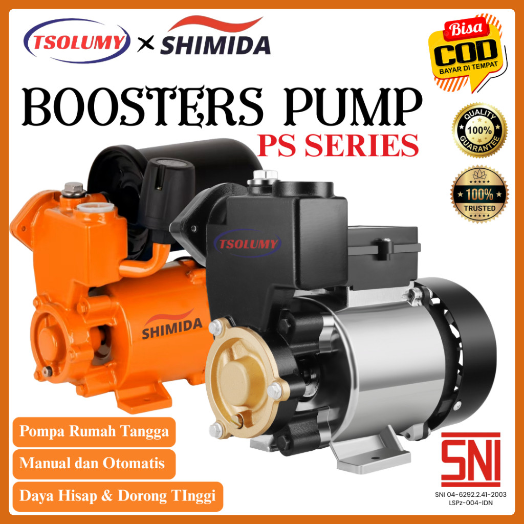TSOLUMY x SHIMIDA Pompa Air Booster PS-150 / PS-220F Manual & Otomatis Pompa Rumah Tangga Toren Teka