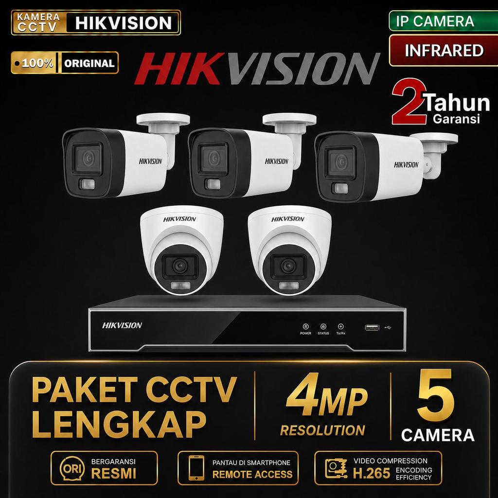 Paket CCTV HIKVISION IP Camera Infrared 4MP 8 Channel 5 Kamera