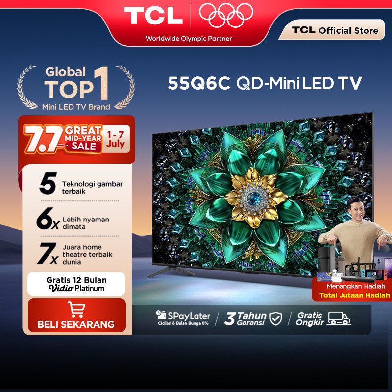 TCL 55 Inch QD-Mini LED TV Q6C - AiPQ Pro Processor - 6in1 Healthy Eye care - 144Hz - Smart Android 