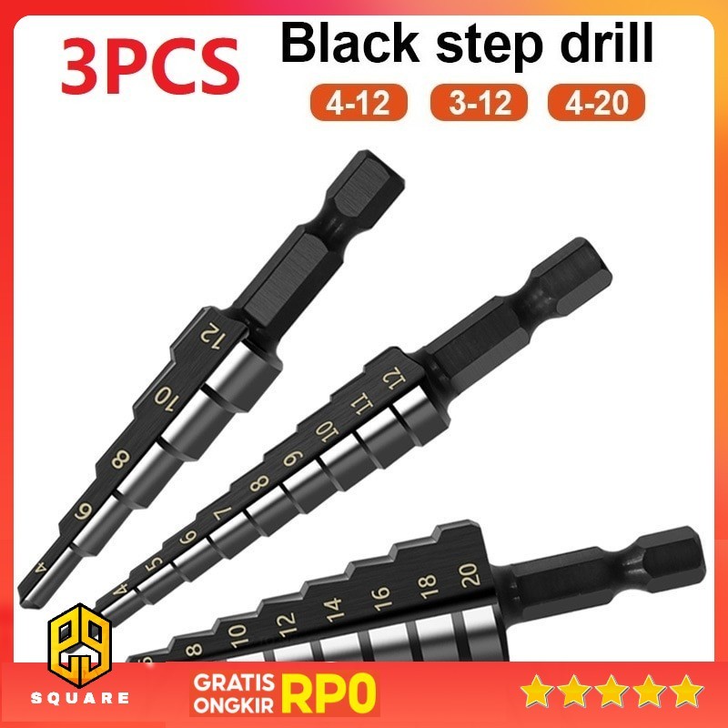 NITVIA Mata Bor Pagoda Spiral Drill Bit HSS Titanium Coated 3 PCS - NT-3 Original 99 Square