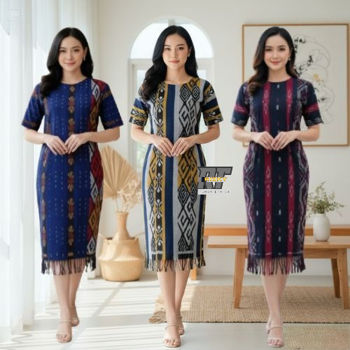 Dress Tenun Rumbai Tenun Setelan wanita Baju Socket Rumbai