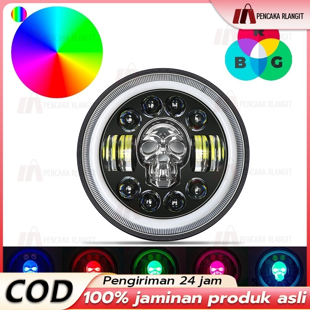 [COD]Lampu Tembak Daymaker Tengkorak 7 Inch LED Bulat Lampu Tembak Tengkorak 40 Watt  Lampu Daymaker