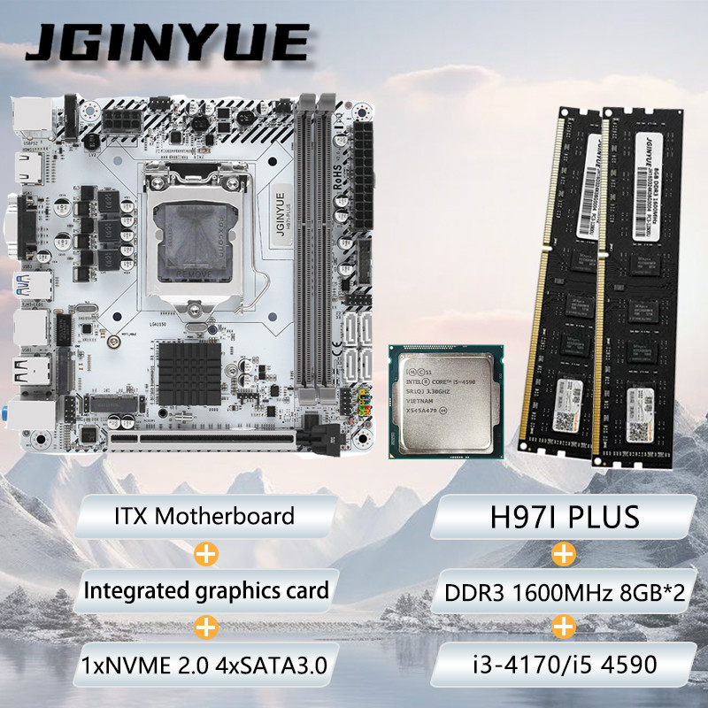 H97I ITX Motherboard mini ITX combo i3-4170/i5 4590 with iGPU 8GB*2 1600MHz DDR3 RAM kit office/ehou