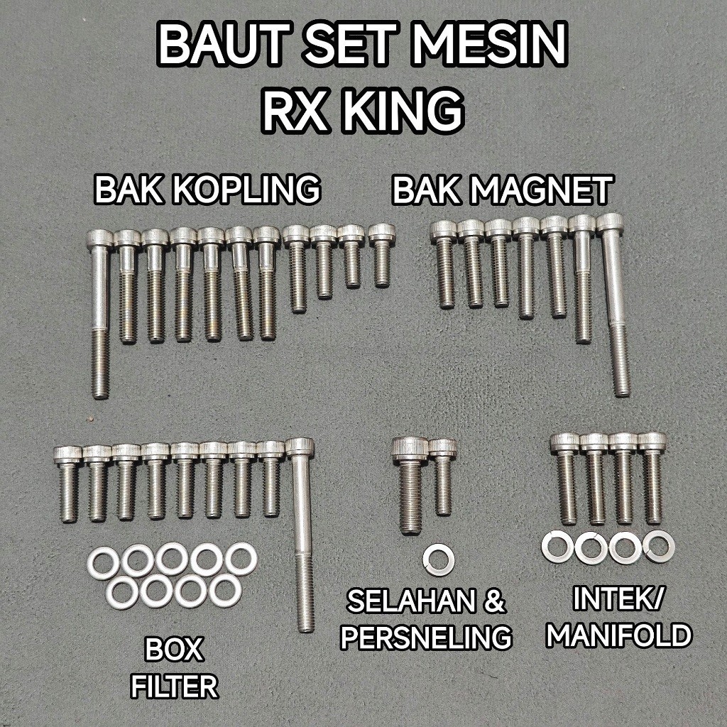 Baut L Set Mesin RX king Full Stainless Asli Merk THE SS304