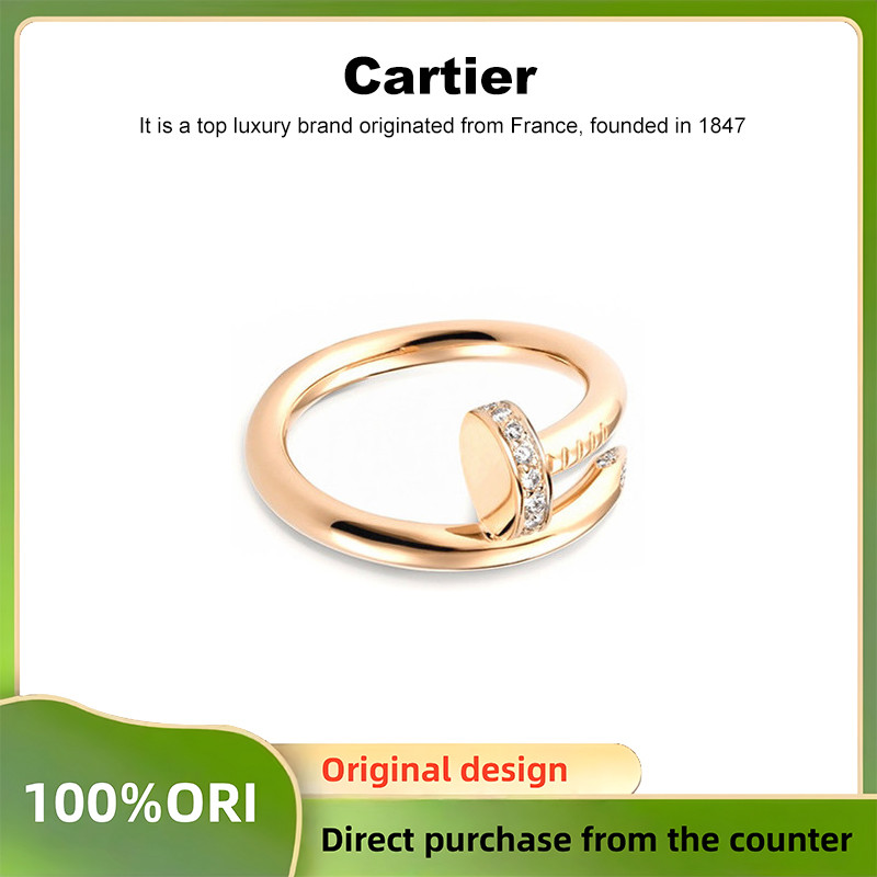 Genuine Cartier jewelry love ring, diamond classic wedding couple ring, single rose gold, white gold