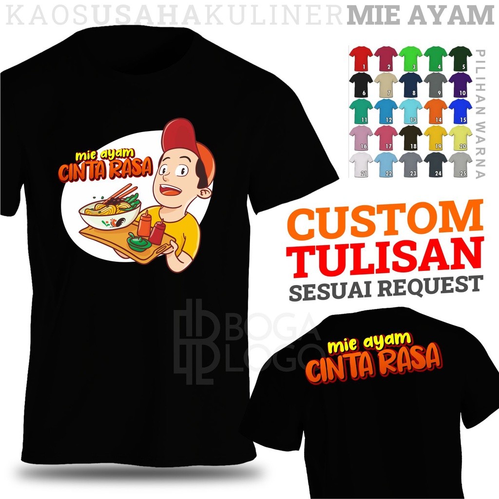 Kaos usaha penjual tukang mie ayam baso bakso kedai makanan restoran custom tulisan gambar sesuai re