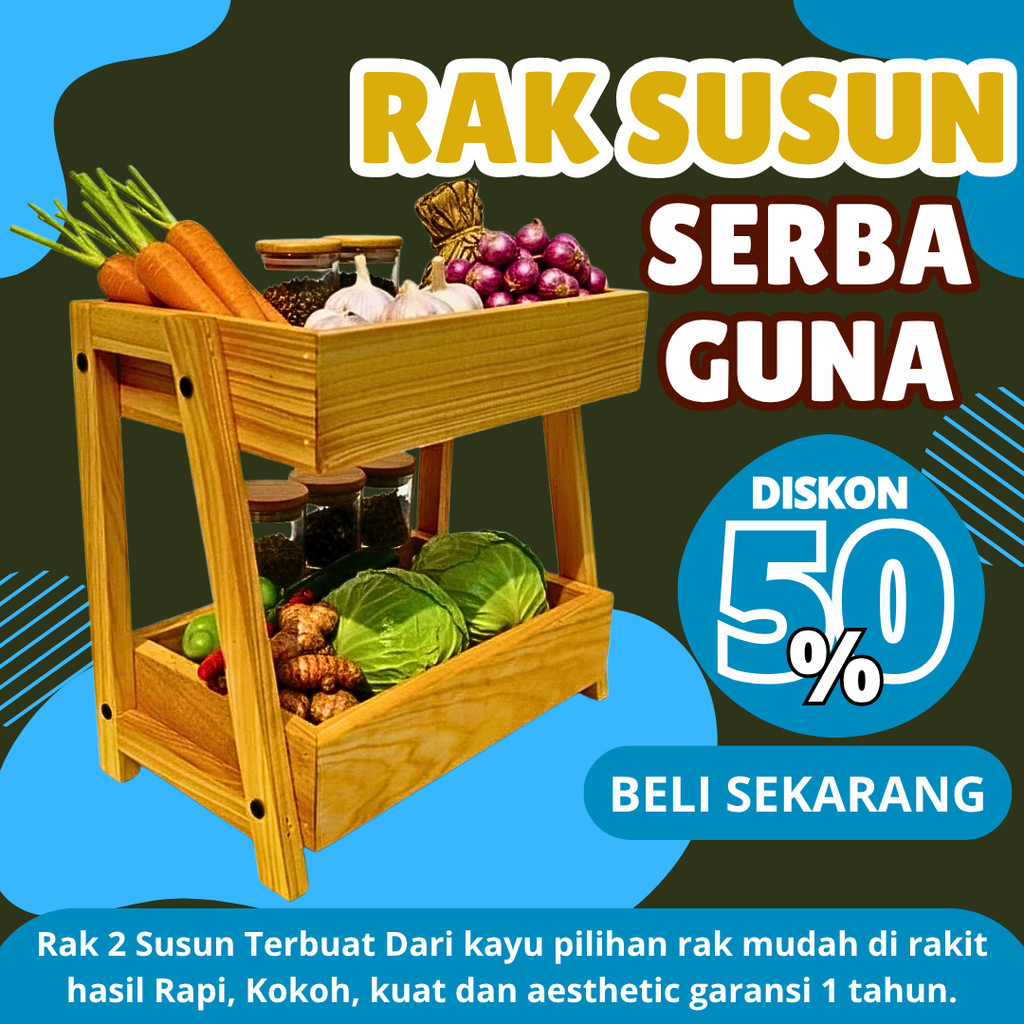 Rak Kayu Serbaguna Susun 2 Rak Skincare Rak Perkakas Minimalis