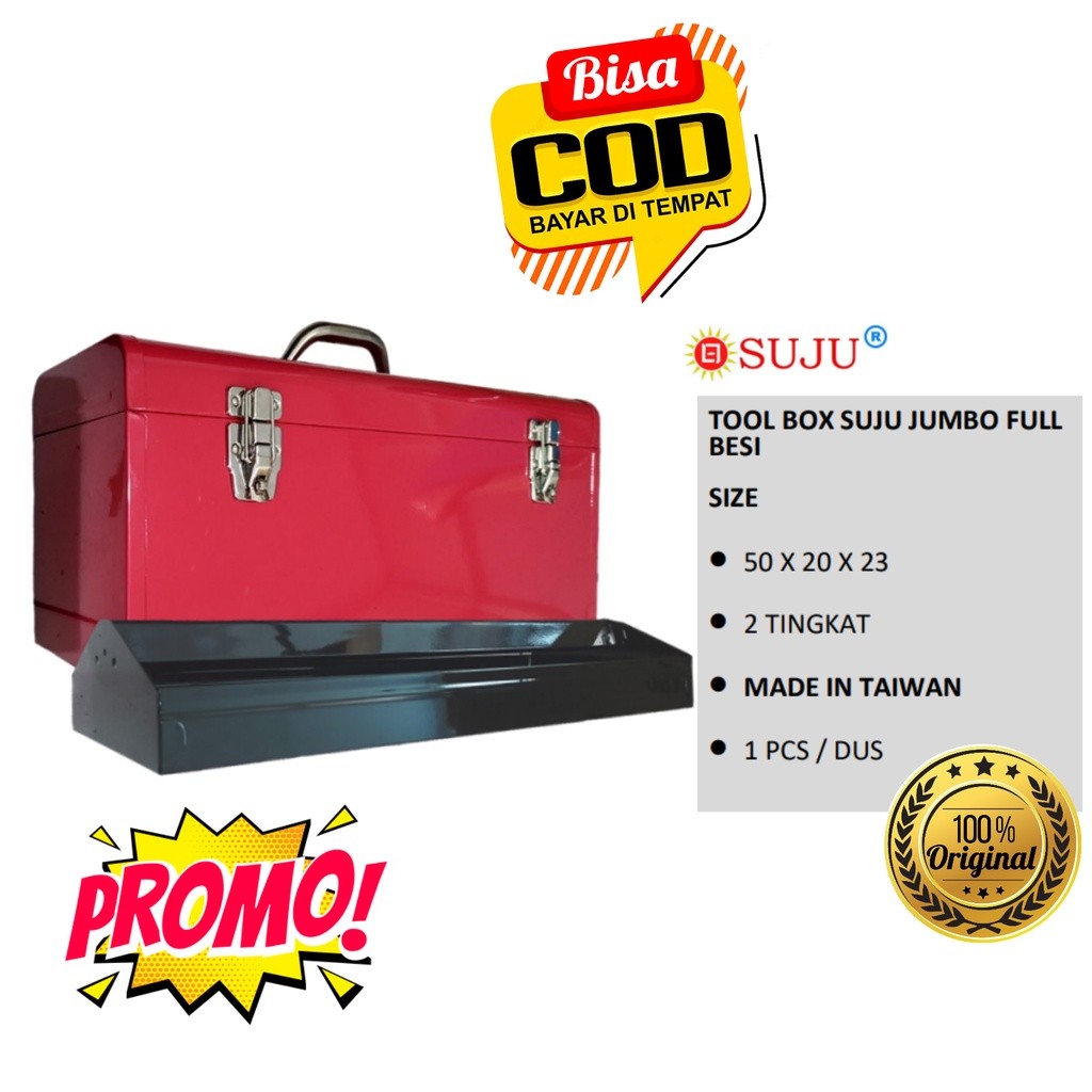 SUJU Tool Box Full Besi TOOLBOX KIT KOTAK PENYIMPANAN PERKAKAS AKSESORIES TUKANG HOBY SIMPAN ALAT HO