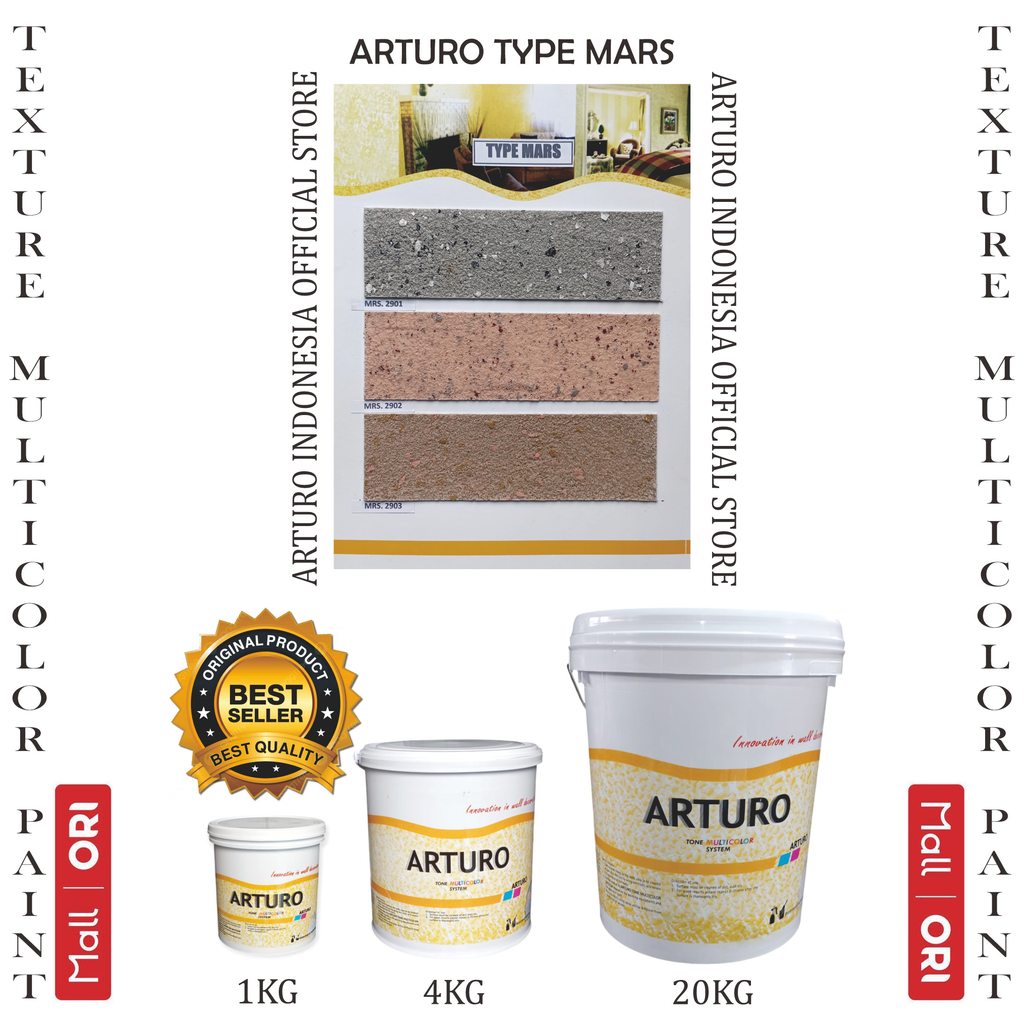 ARTURO Type MARS Galon 4kg Cat Texture Tone Tekstur Dinding Tembok Flakes Multicolor Kemasan Ukuran 