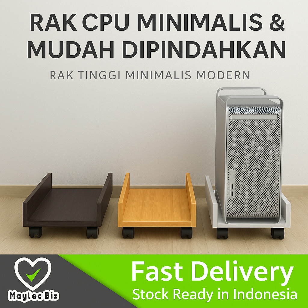 KHOZA Rak stand CPU Komputer Roda / Tatakan CPU Kayu Anti Air , Dudukan CPU Roda Bisa Geser - Rak Ko