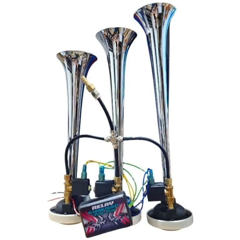 Klakson Telolet 3 Corong + Modul Putus Putus Ala Marco Italy /Klakson Angin Mobil Truk & Bus 12/24V