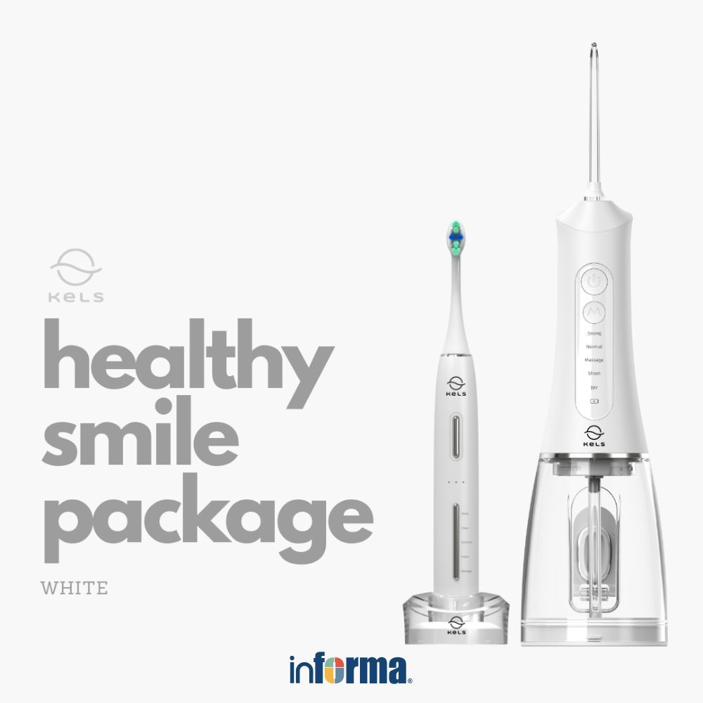 Informa Kels Set 2 Pcs Sikat Gigi Elektrik & Water Flosser Healthy Smile Package - Putih Electric To