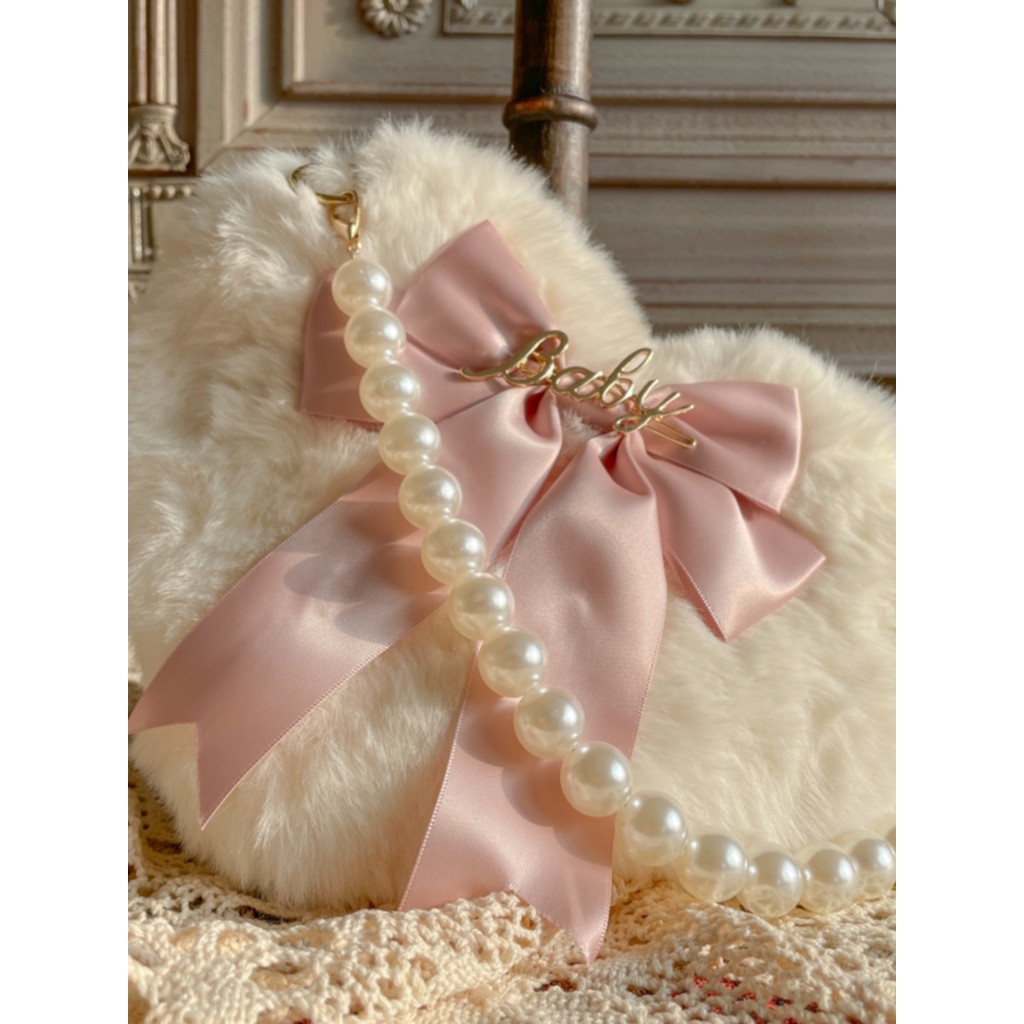 Original Homemade Lolita Love Heart Plush Hand-Carrying Bag Pearl ain Plush Bag JK Bag