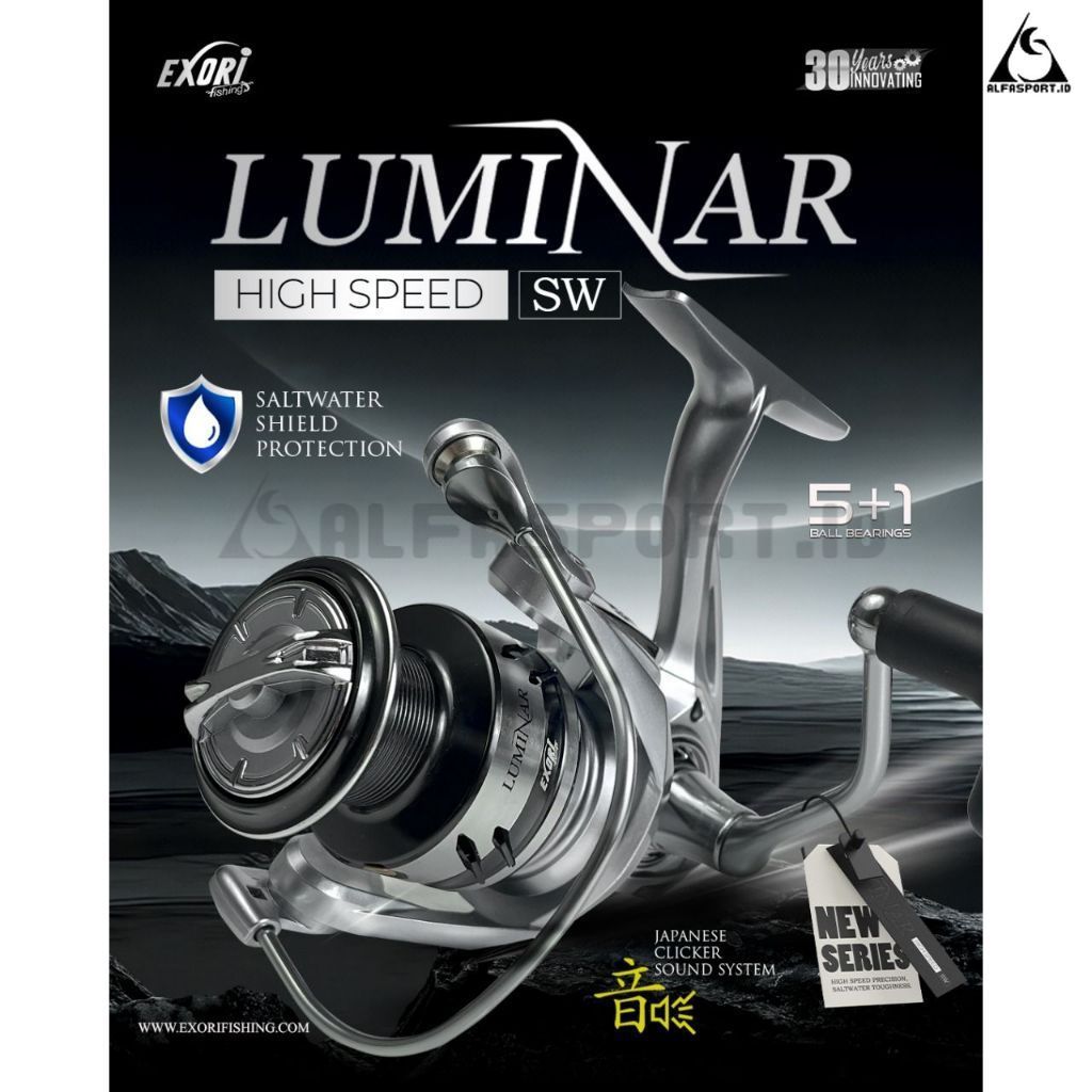 AlfaSport.Id Reel Pancing Spinning EXORI Luminar HS High Speed Salt Water Screw In Power Handle Loud