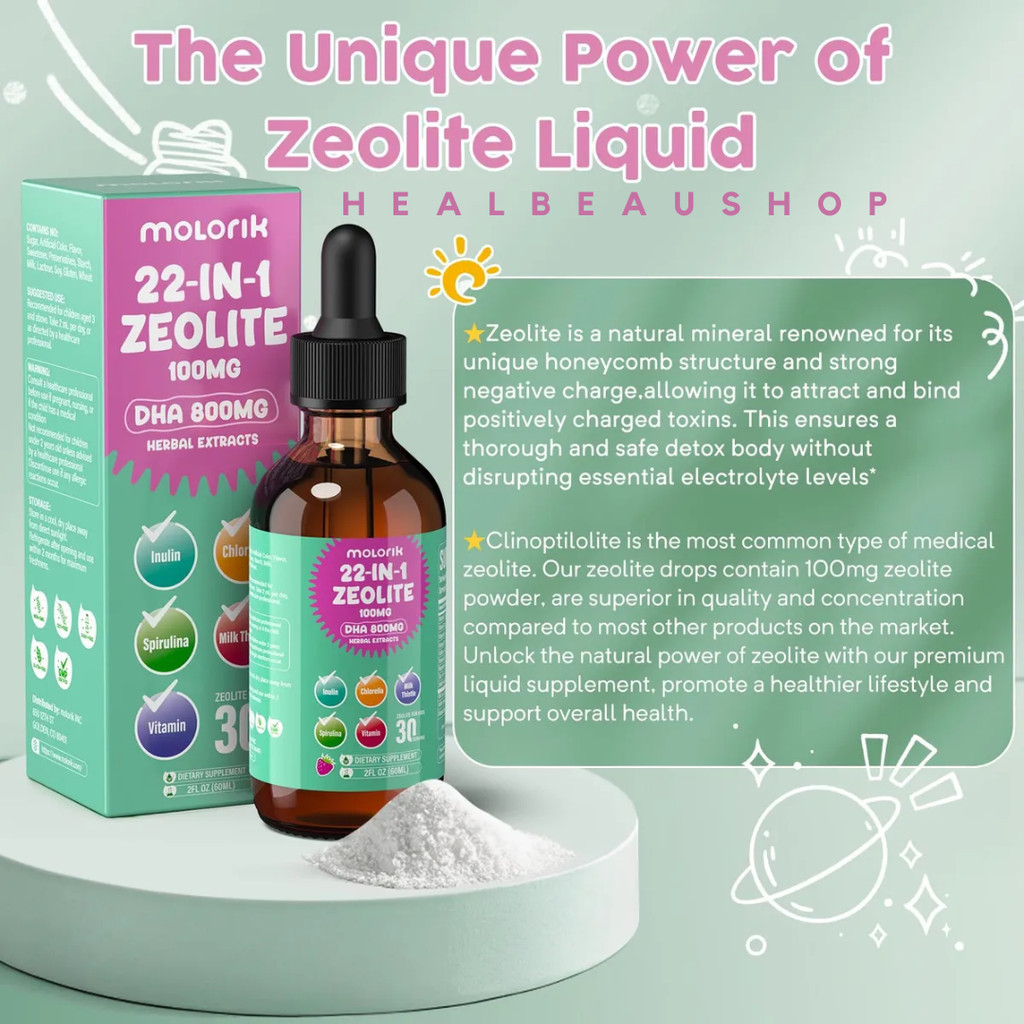Molorik 22 in 1 Zeolite Detox Anak DHA 800mg Curcuma Milk Thistle Spirulina Cilantro